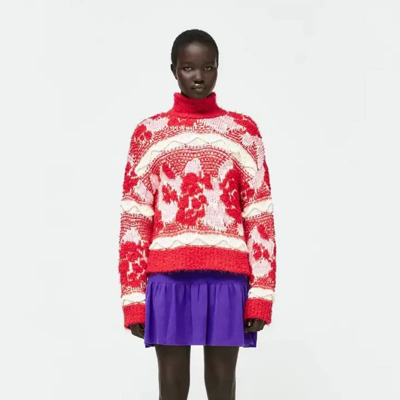 

Женский свитер Nlzgmsj Za 2021, зимние Свободные Повседневные свитера с длинным рукавом и высоким воротом, Женский винтажный шикарный пуловер, дже...