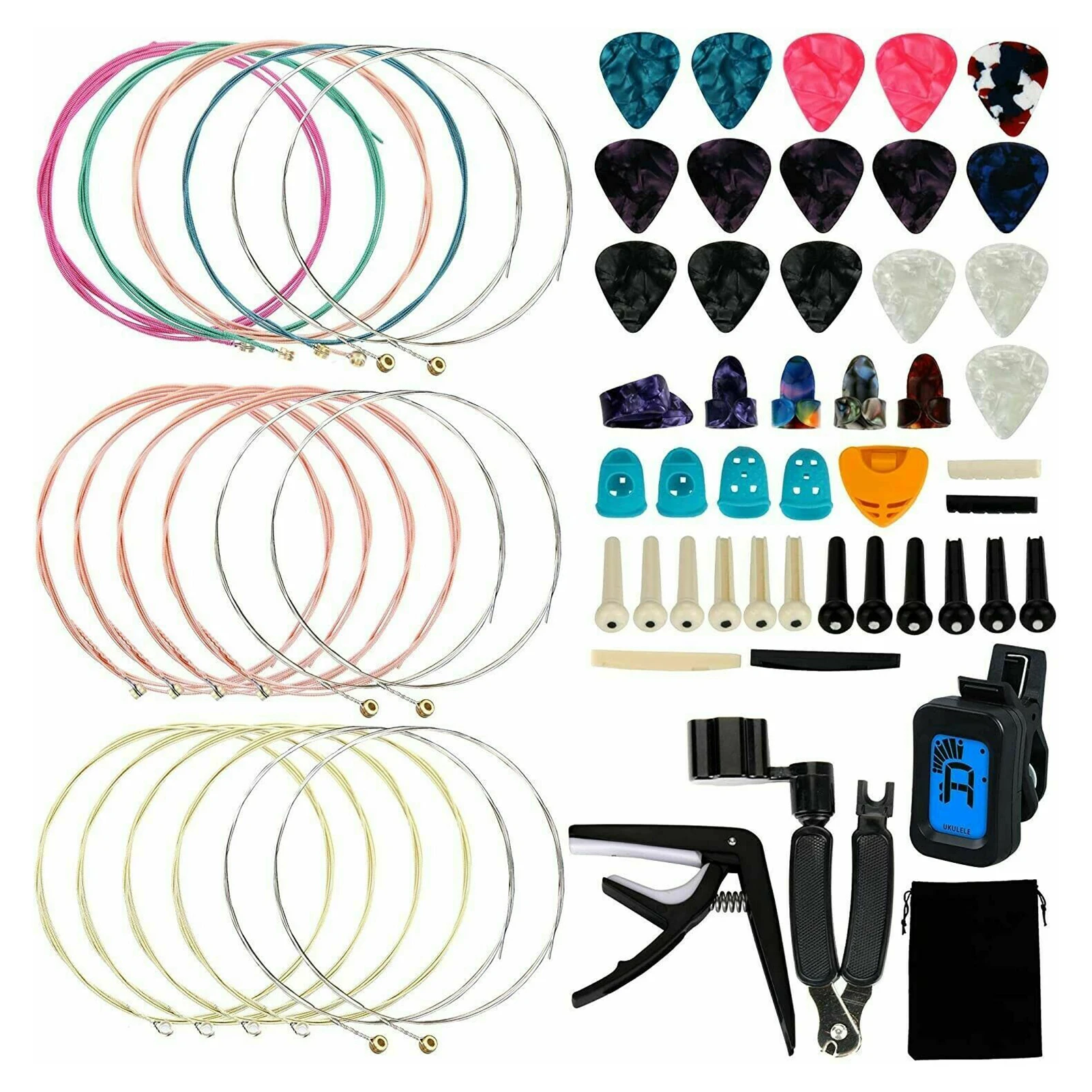 

65Pcs Guitar Tool Changing Accessories Kit Guitar String Picks Winder Tuner Kit