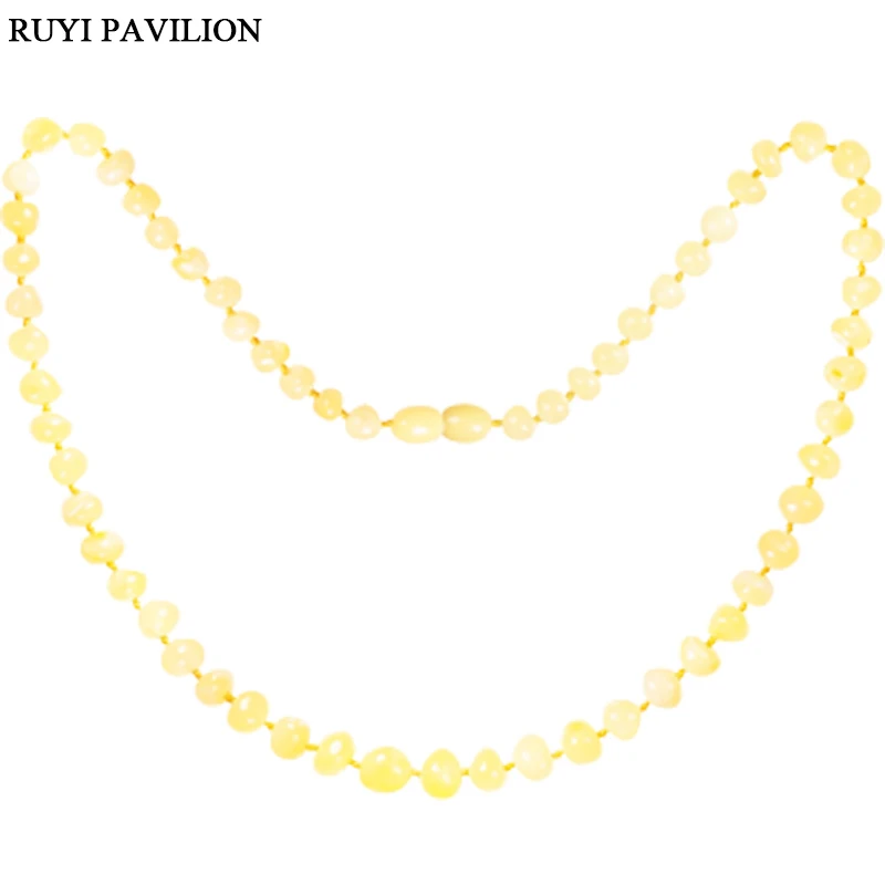 

RUYI PAVILION Natural Baltic Amber Necklace Women Long Handmade Polished Baroque milk-yellow color 45CM