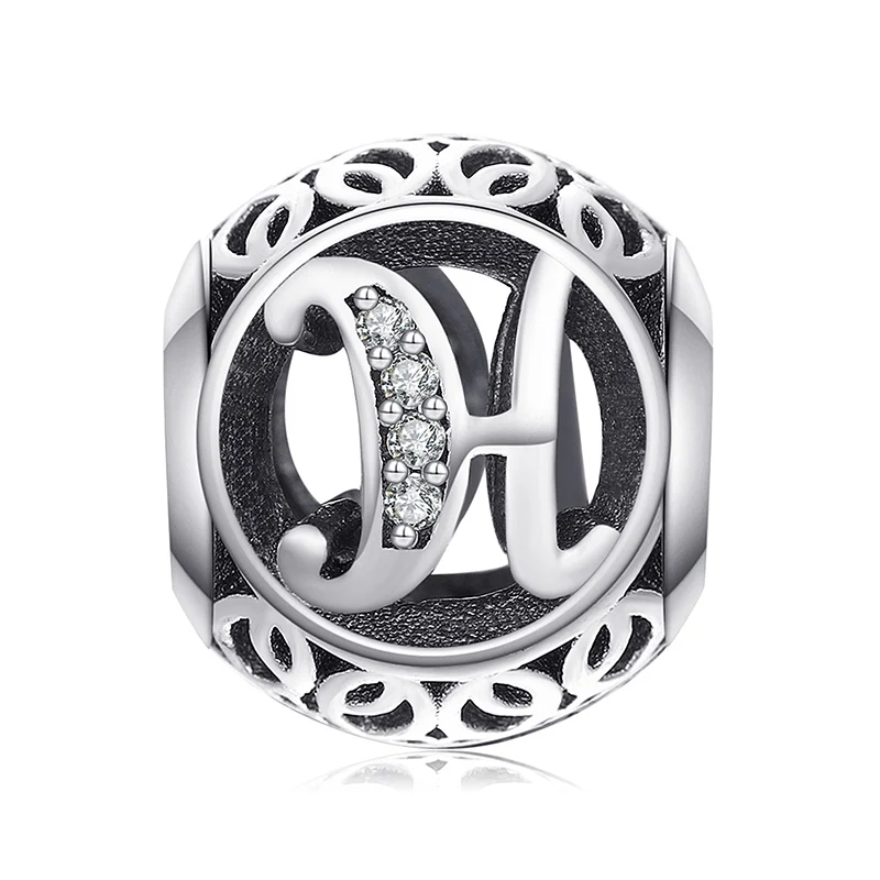 JewelryPalace Винтаж письмо A-R кубического циркония Aucthentic стерлингового серебра 925 Шарм браслет DIY ювелирных подарки для нее - Окраска металла: H