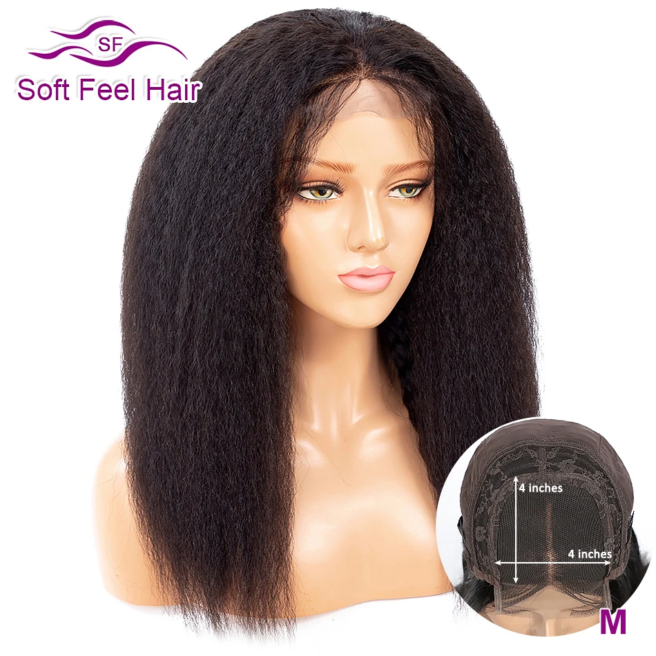 Soft Feel Hair Перуанские 4x4 кудрявые прямые парики шнурка с волосами младенца бесклеевая Remy Закрытие человеческих волос парики для черных женщин