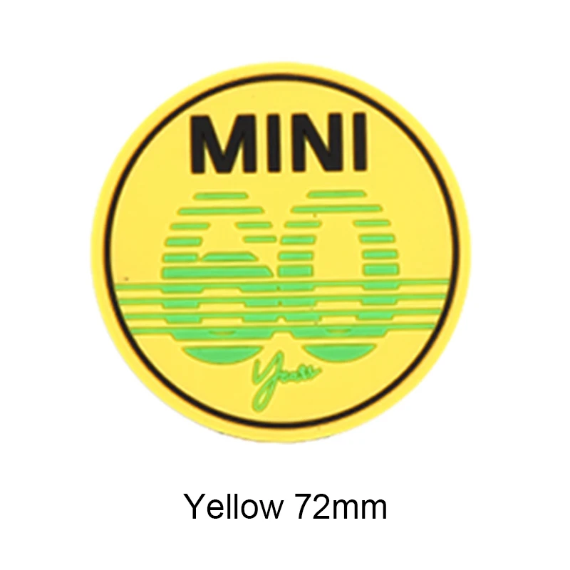Yellow 72mm Автомобильный Стайлинг чашки кофе коврик подставка 60 лет юбилей коврик для Mini Cooper JCW R55 R56 R60 R61 F54 F55 F56 F60 автомобильные аксессуары - Название цвета: Yellow 72mm