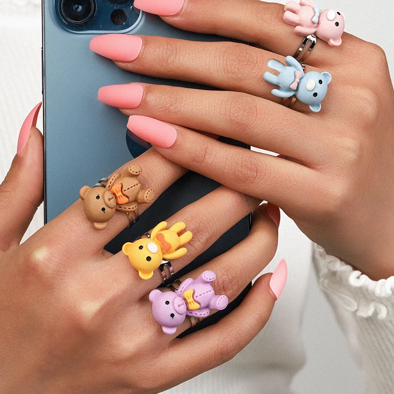 

Aprilwell 5 Pcs Cute Funny Bear Rings Sets For Women 2021 New Aesthetic Clothing Jewelry Gift E Girl Accessories Free Shipping