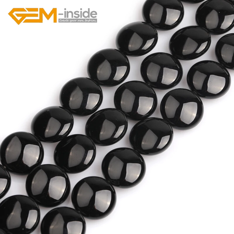 

Natural Black Agates Stone Semi Precious 18mm Coin Button Loose Beads for Jewelry Making 15" Strand DIY Bracelet Necklace New