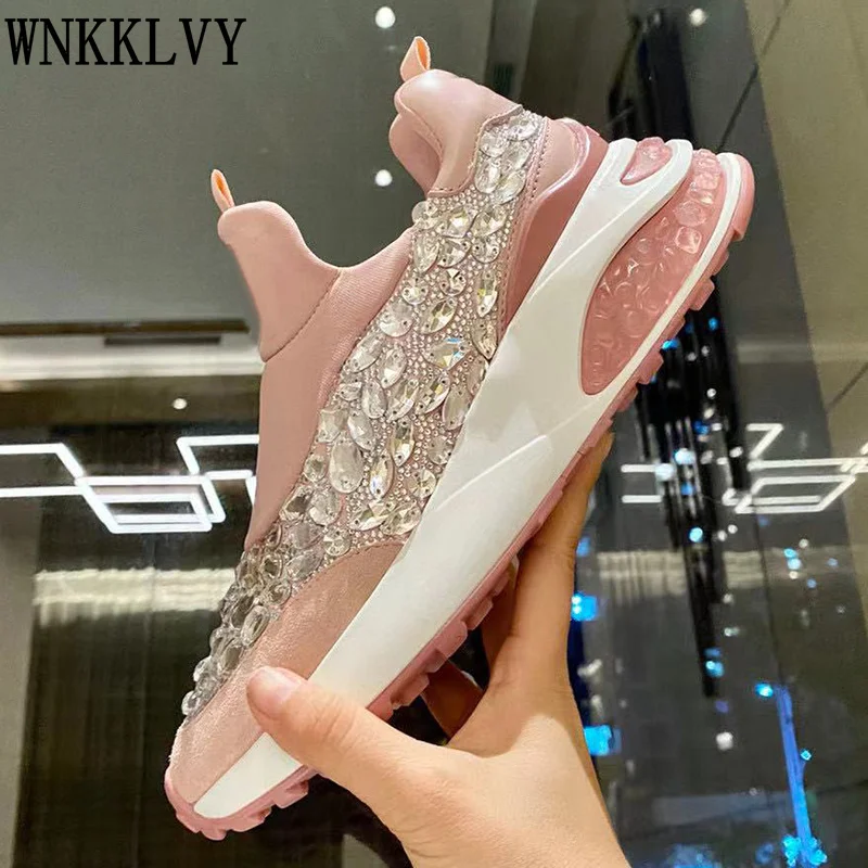 

Sneakers Women New luxurious rhinestone decor Flat Platform lace up Small White Shoes 2021autumn comfor fashion Casual Shoes