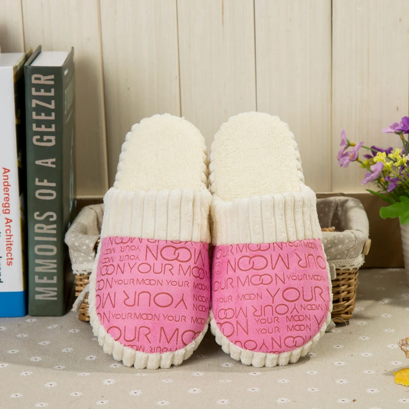 

Letters Print Indoor Slippers Winter Women Women's Sabot Shoes Warm Plush Slippers for Home Couple Slippers Pantoufle Femme