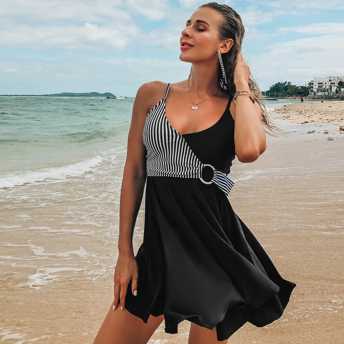 

2021 Dot Print Women Swim Dress Push Up Tankini Swimsuit With Skirt Female Swimwear Bathing Suit Mujer Beach Wear Swimming Dress