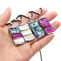natural mother of pearl shell necklace alloy rectangle rainbow pendant for elegant women love romantic gift chain 40 5 cm