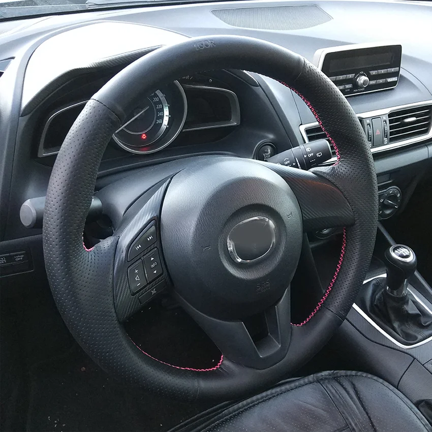 CARDAK Сделай Сам сшитая вручную черная искусственная кожа чехол на руль для Mazda CX 5