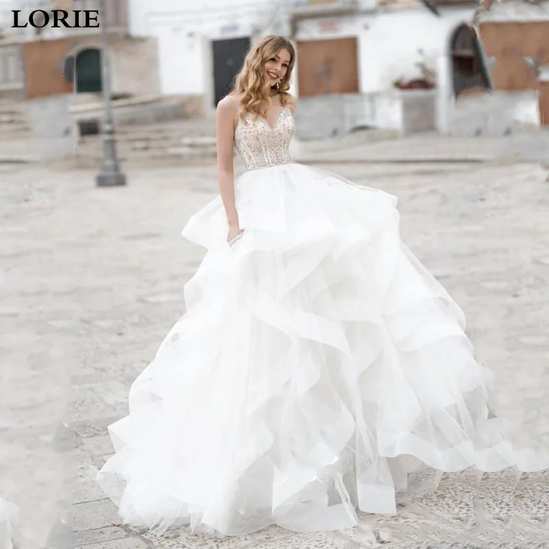 LORIE A Line Wedding Dress Spaghetti Strap Lace Sexy Bridal Dresses With Crystal Boho Vestidos de novia Wedding Gowns