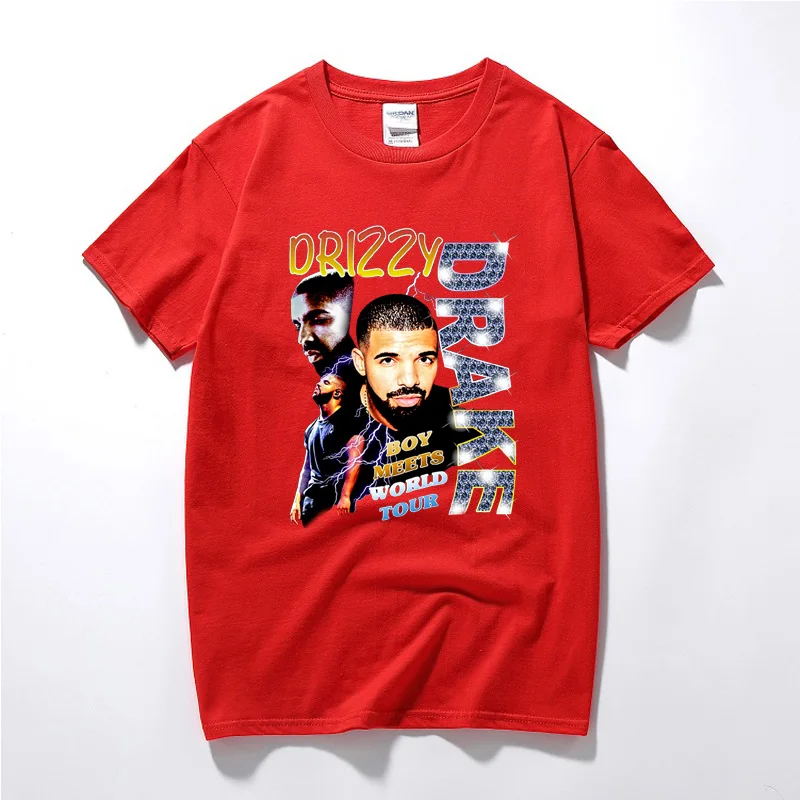 Drizzy Drake Boy Meets World Tour Мужская футболка Новая летняя футболка в стиле хип-хоп Camisetas Hombre уличная хлопковая футболка с короткими рукавами - Цвет: Красный