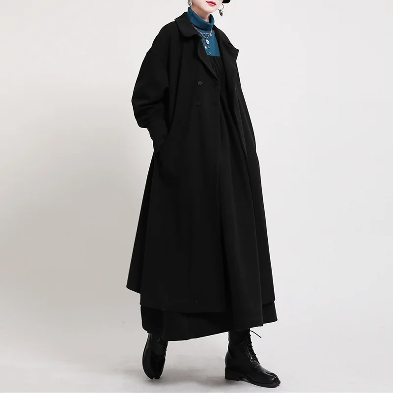 

Women Vintage Casual Woolen Coat Long Winter Korean Coat Women Black Plus Size Woolen Overcoat Wool Coats Women Wool Coat