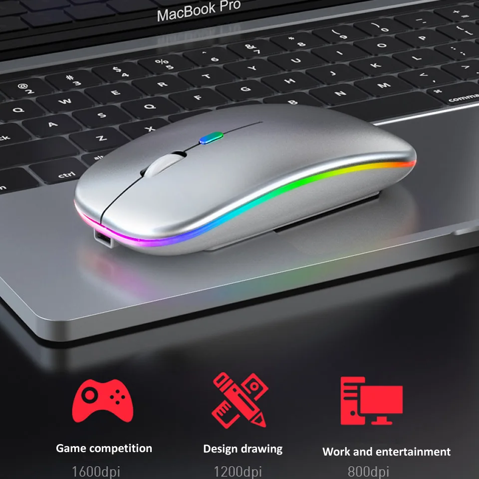 

Wireless Mouse RGB Bluetooth Computer Mouse Silent Rechargeable Ergonomic Mause With LED Backlit USB Optical Mice For PC Laptop