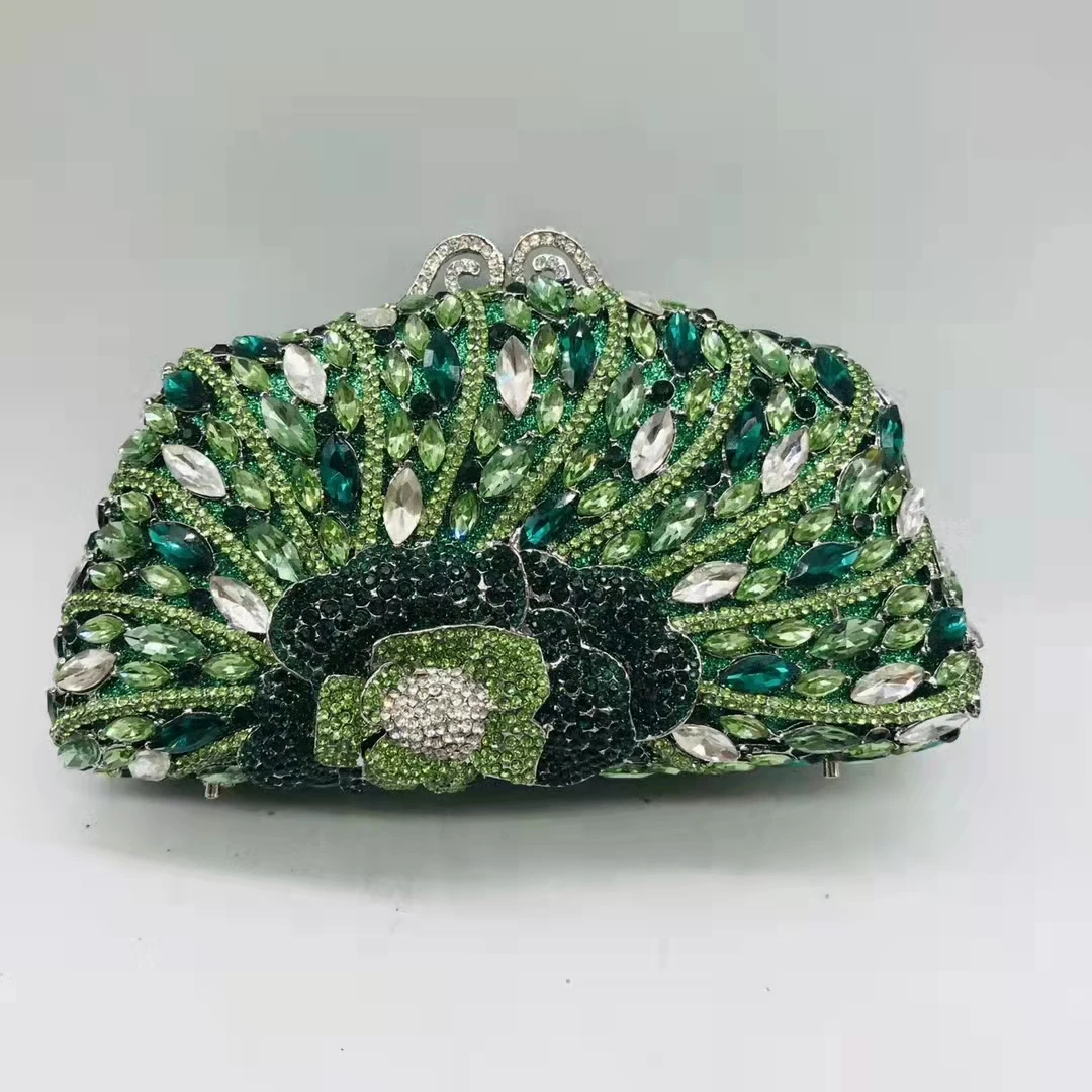 

XIYUAN Green Gold Champagne Flowers Rhinestone Evening Bags Bridal Wedding Diamond Stone Purses Floral Female Crystal Handbags