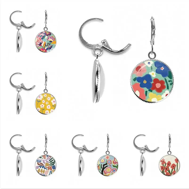 

Серьги с абстрактными цветами, простой стиль, Стеклянные Кабошоны, ювелирные изделия «сделай сам», серьги для женщин, подарки для любимых, с...