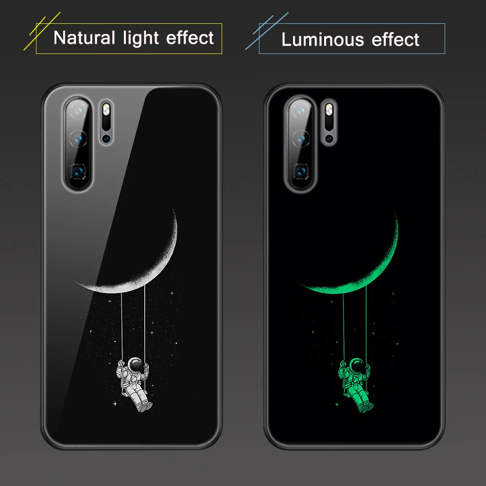 

Astronaut Case for Huawei Honor 20 30 10 9 7A Lite Pro Plus Luminous Glass Phone case Y9 Y7 Y6 Y5 Prime Peo 2018 2019 Cover Capa