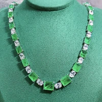 s925 sterling silver classic emerald green high carbon diamond chain necklace for women sparkling wedding party fine jewelry
