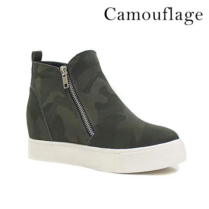 camouflage Женские кроссовки; дышащая обувь на танкетке; Вулканизированная обувь на платформе; женская повседневная обувь из искусственной кожи; tenis feminino; - Цвет: camouflage