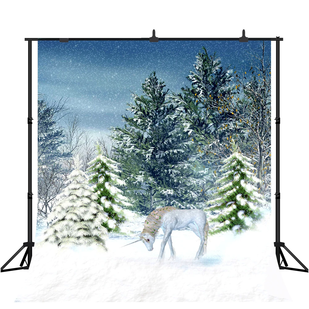 

Рождественский фон Lyavshi Рождественский снег сосна дерево Единорог дети семейный портрет фотостудия реквизит фотографический фон