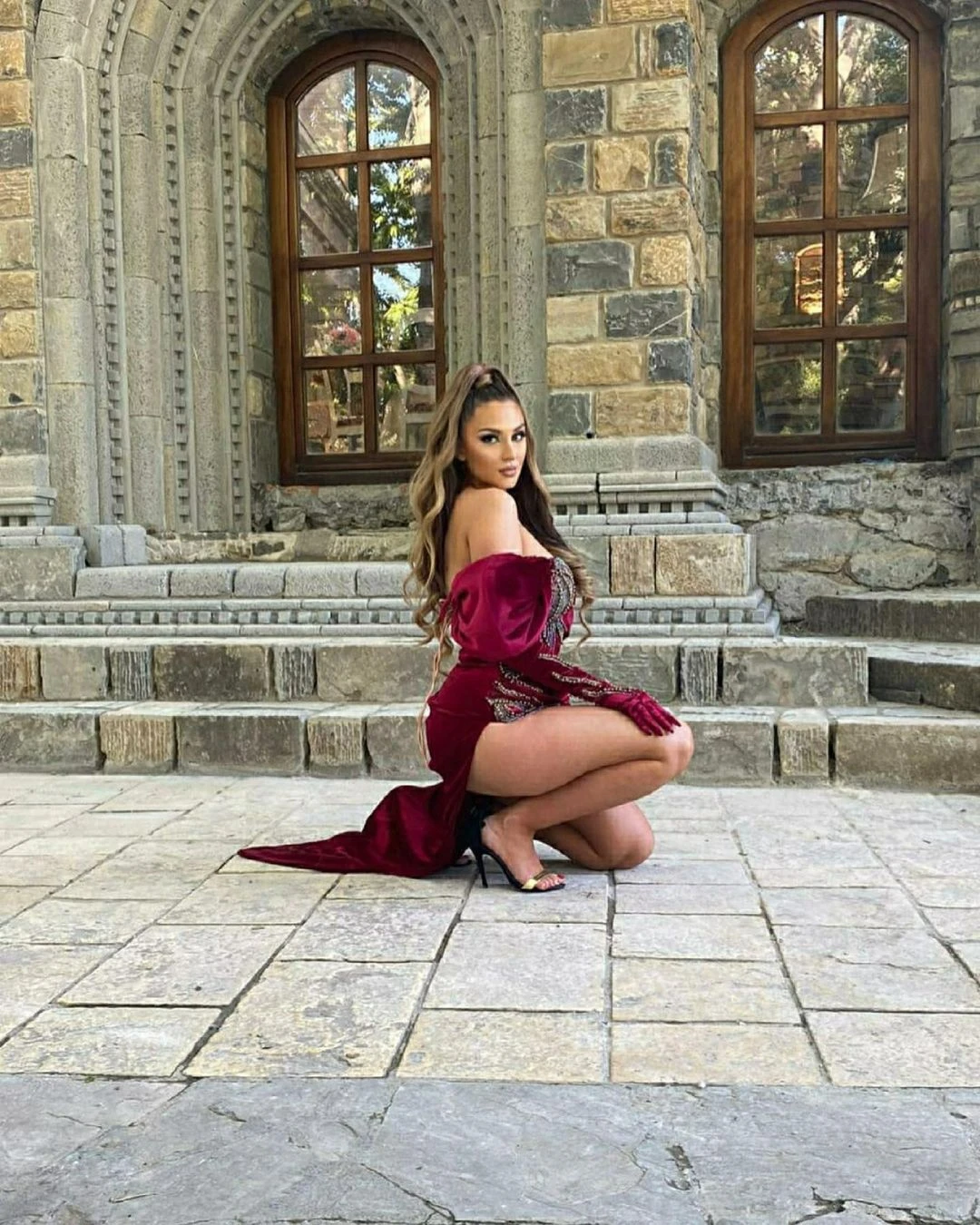 Elegant Velvet Evening Dresses Long Sleeves Off The Shoulder High Split Applique Women Formal Party Prom Gowns Plus Size Custom | Свадьбы и