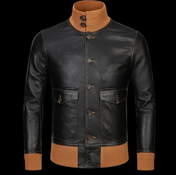 

Free shipping,mens classic A1 leather Jacket,genuine sheepskin coat.quality black leather clothing.fashion autumn cloth
