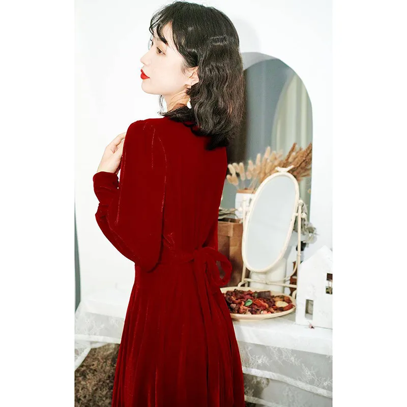 Элегантное красное черное бархатное платье зимнее ретро для женщин Одри Хепберн
