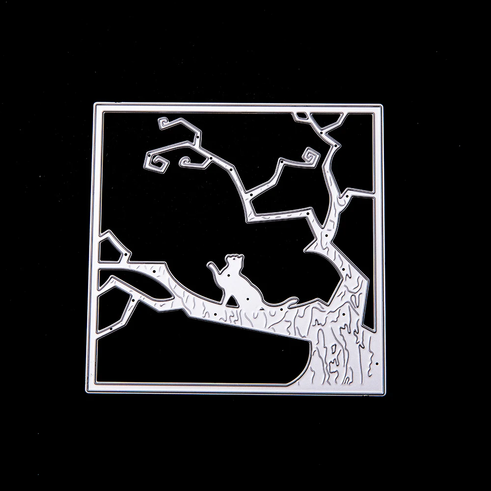 Металлические Вырубные штампы Трафарет DIY Хэллоуин Дерево + кошка Скрапбукинг