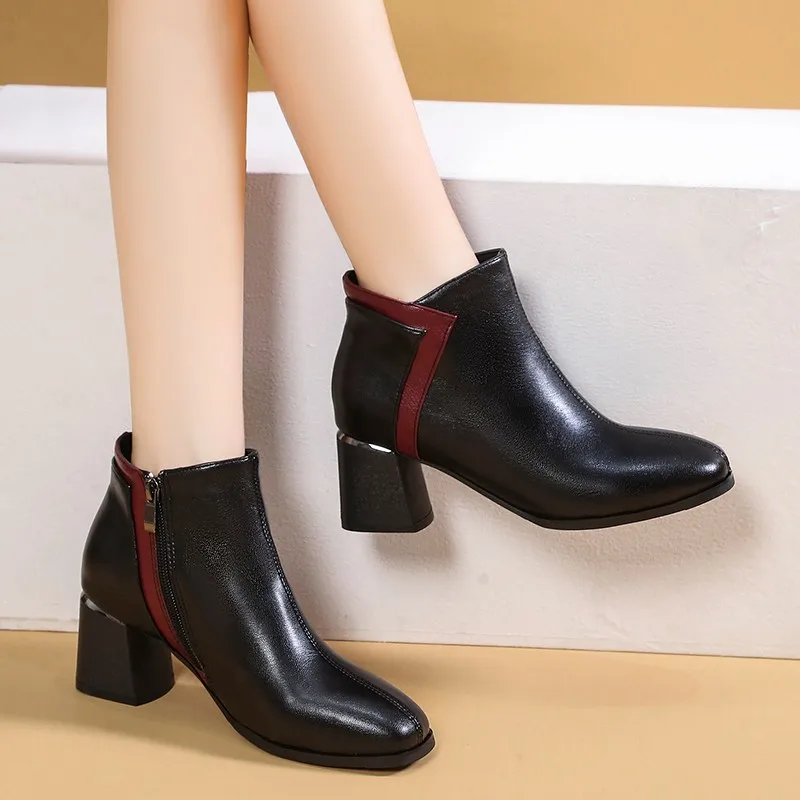 Женские ботильоны зимняя обувь классические ботинки на высоком каблуке с