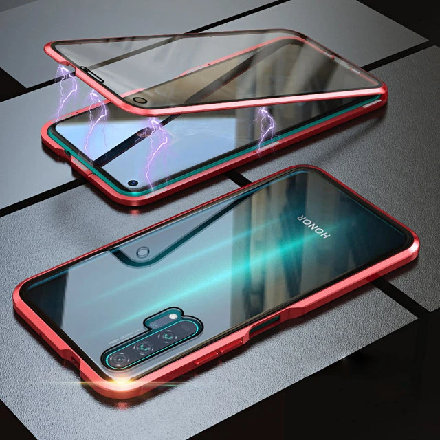 Red Магнитный металлический чехол для Xiaomi Redmi Note 7 8 Pro K20 Pro для Xiaomi 9T 9 Pro 5G 8 6X A2 CC9E A3 двустороннее закаленное стекло - Цвет: Red