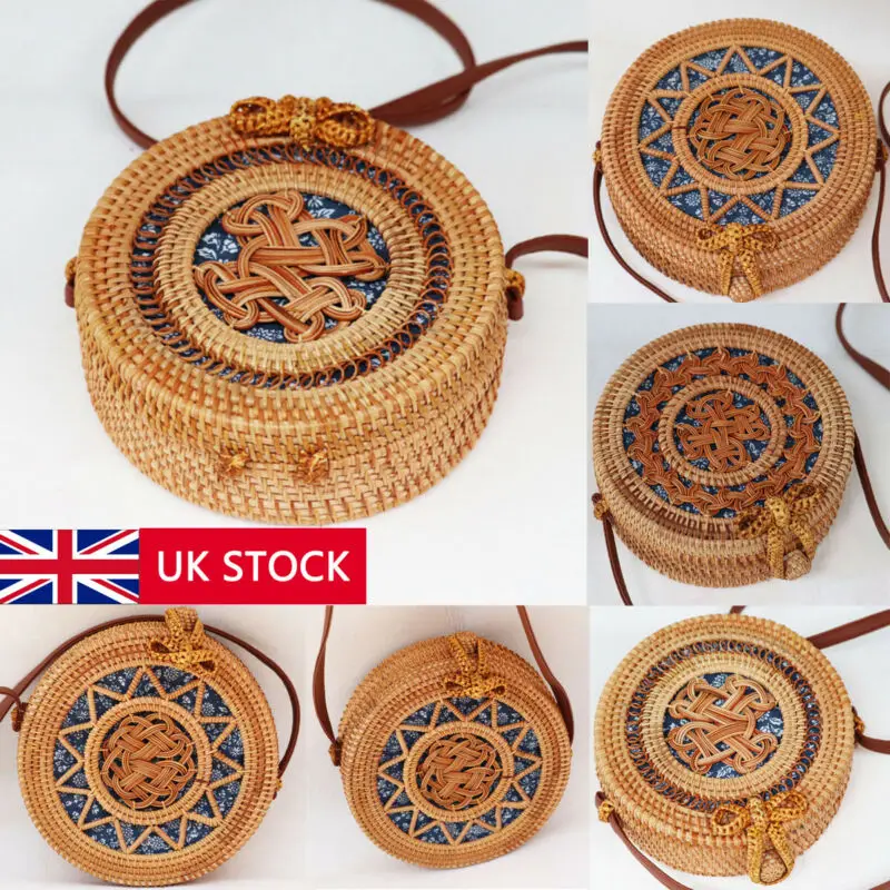 

Женские летние круглые соломенные сумки через плечо, сумка из ротанга, пляжная сумка через плечо ручной работы