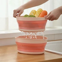 portable double layer foldable hollow drain vegetable storage basket washbasin