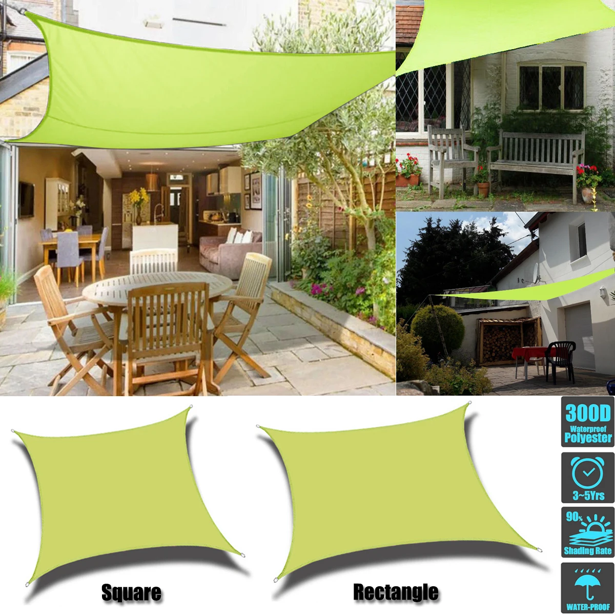 

Green 300D Oxford Fabric Rectangle Square Shade Sail Waterproof outdoor sunshade Swimming Pool Cover Sunscreen shed gazebo shade