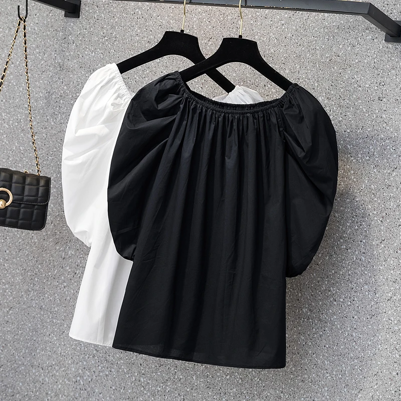 

EHQAXIN 2021 Summer Women's Shirt Fashion French One-Shoulder Solid Color Simple Tops Lady Light Mature Wind Casual Loose L-4XL