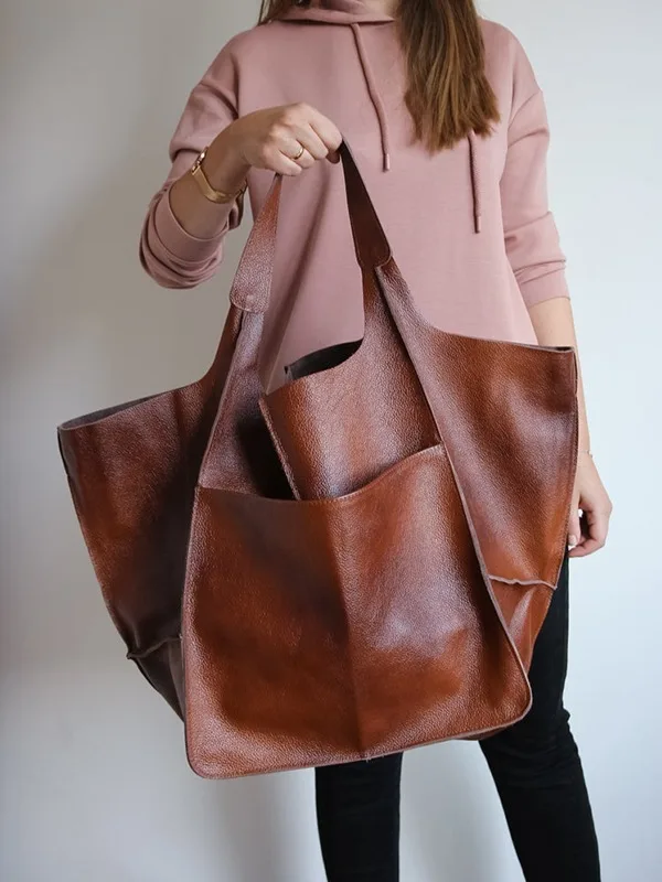 

Bags for Women 2021 New Simple Large Bag Soft Leather Large Capacity One-shoulder Portable Tote Bag European and American Style