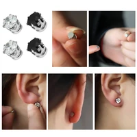 1 pair no piercing round zircon magnetic stud earings for women men kids no hole crystal ear studs jewelry magnet earring