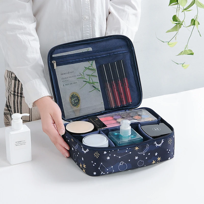 

Портативная дорожная сумка-Органайзер для косметики, многофункциональный чехол, косметичка для женщин, двухслойный Органайзер
