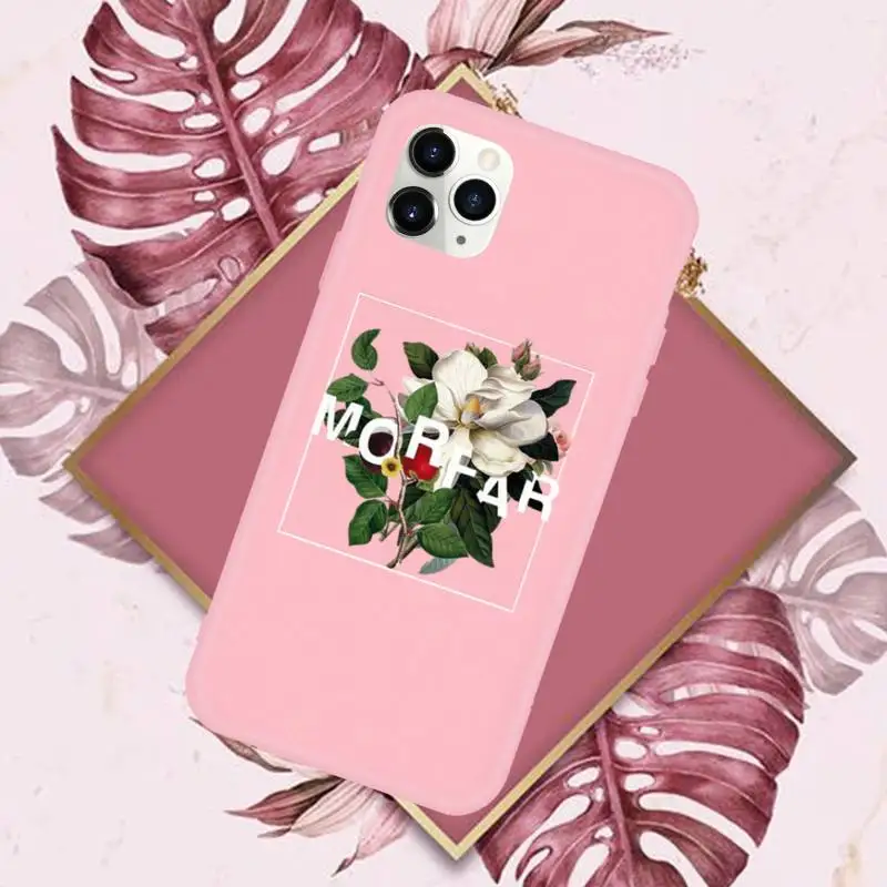 

Flower text art Phone Case Pink Candy Color for iPhone 11 12 mini pro XS MAX 8 7 6 6S Plus X SE 2020 XR