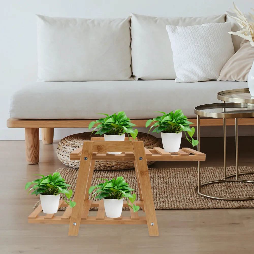

1PC Desktop Flower Pot Stand Indoor Bamboo Wood Storage Holder Flowerpot Rack
