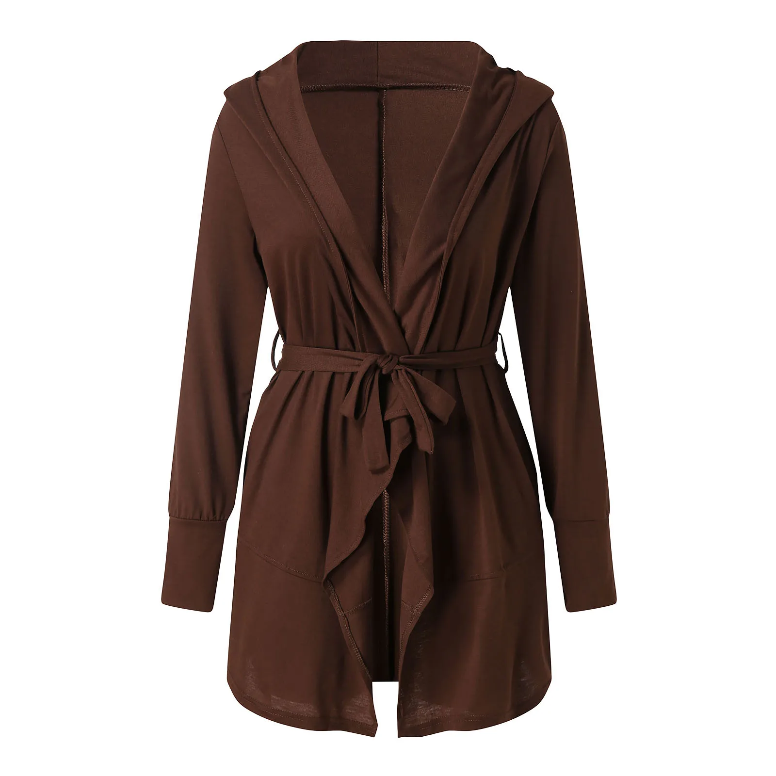 Женский Длинный тренчкот с капюшоном фиолетовая или коричневая Повседневная