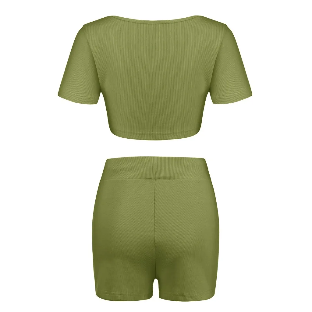 

Women Fashion Home Brief Solid Elastic Waist Pajamas New Ladies Plus Size Shorts Two-piece Tracksuit Sets Home Suit pyjama femme