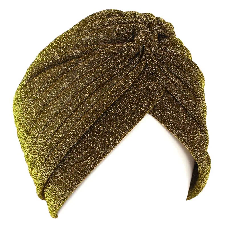 

Shiny Gold Silver Glitter Hijab Cap Twist Turban Caps Women Knot Muslim Hijab Indian Hat Casual Muslim Women Hijab Women Turban