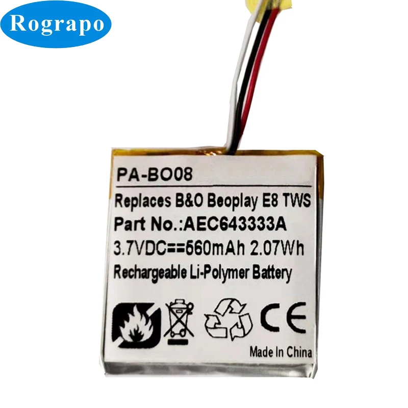 Batería de repuesto para Bang & Olufsen Beoplay E8 TWS, 3,7 V, 560mAh, 3 cables, AEC643333A
