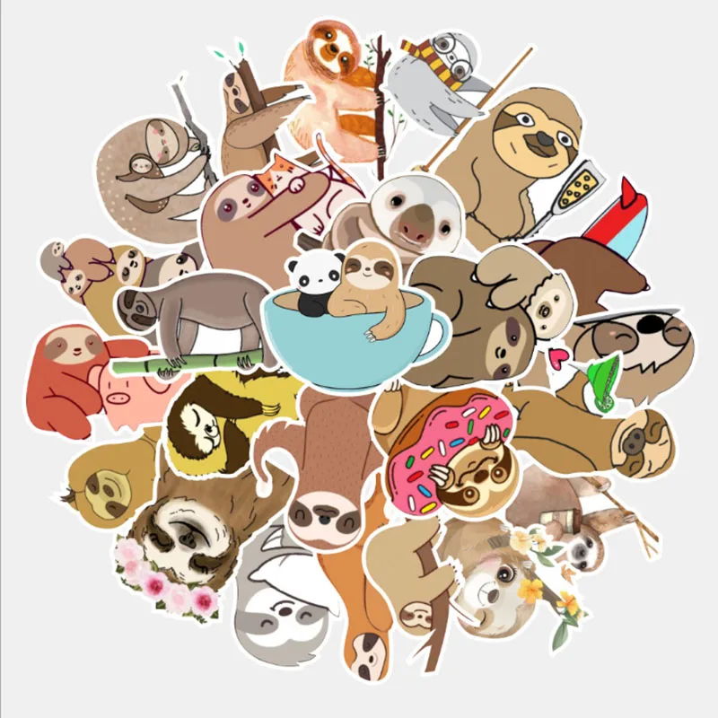 

50 pcs Tree lazy animals Graffiti Waterproof Skateboard Travel Suitcase Phone Laptop Luggage Stickers Cute Kids Girl Toys