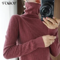 vodof 2021 autumn winter loose turtleneck pullover basic warm sweater for women korean soft kniited solid sweater tops