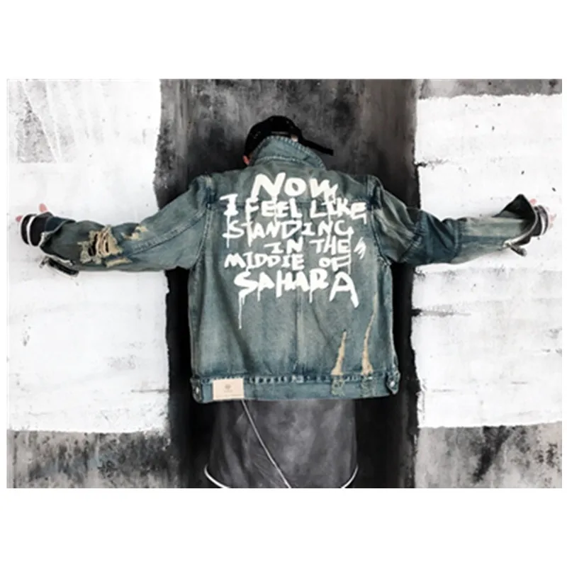

Spring and autumn new graffiti ripped fashion jackets for men and women wash water damage denim jacket Y747