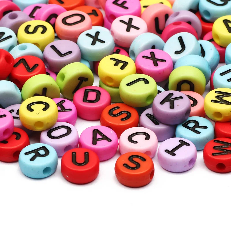 

50-100pcs/lot Round Mixed Color Letter Acrylic Beads 10x5mm Loose Spacer Beads For Jewelry Making DIY Charm Necklace Bracelet