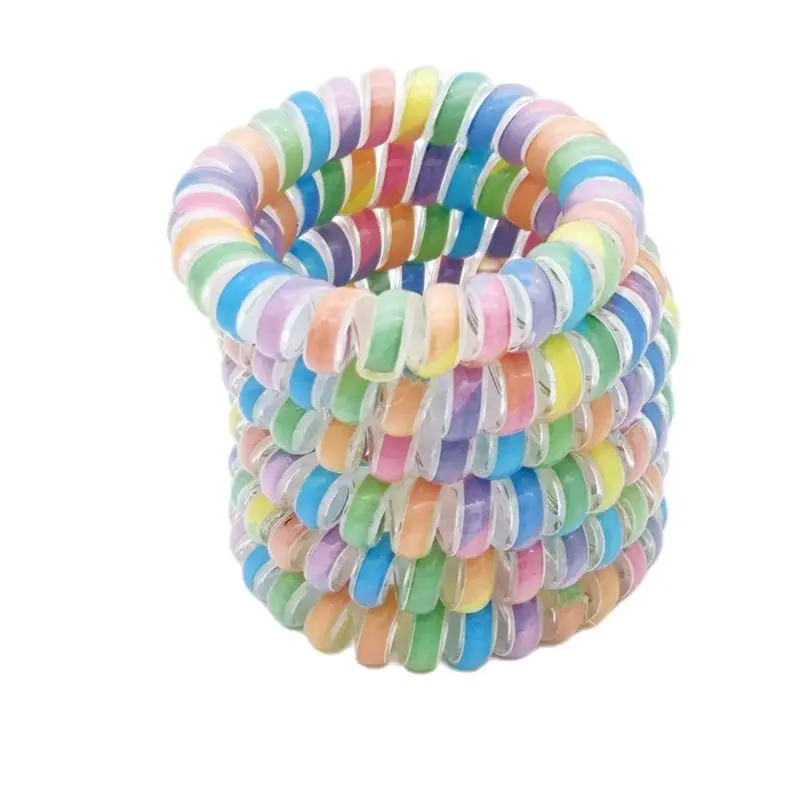 

5Pcs/Lot Colorful Rainbow Telephone Wire Gum For Ladies Elastic Hair Band Rope Colored Size 5 cm Scrunchy