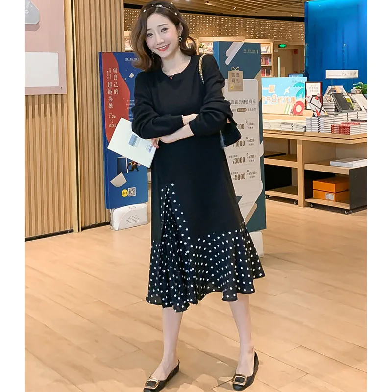 Осенне зимняя одежда для беременных в горошек платья женщин ежедневные