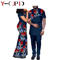 african couples clothes bazin riche women lace long dress and bazin riche men top and pants sets african print clothing a20c003