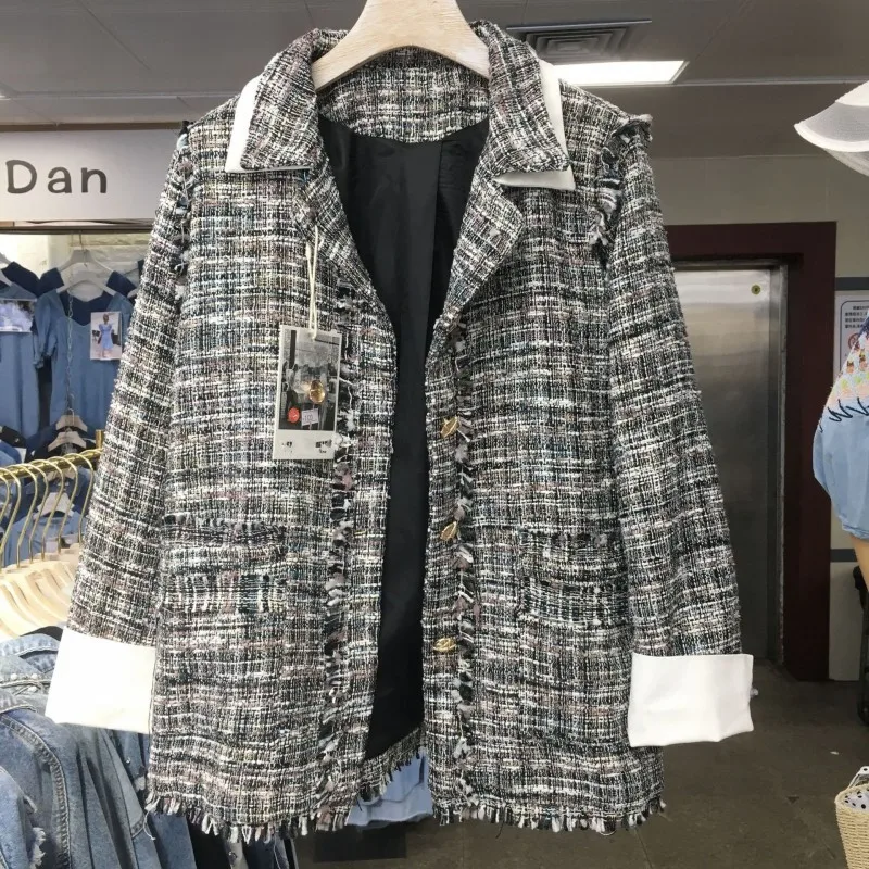 Autumn New Long Sleeve Fake Piece Womens Tweed Jackets Office Ladies Fashion Single Breasted Slim Fit Outerwear Coats Streetwear | Женская